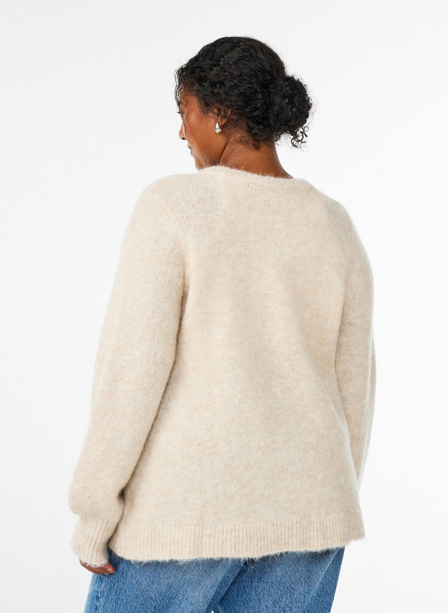 Zizzi Cardigan med ull og alpakka og dekorative knapper, Beige, Model image number 2