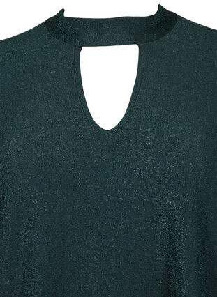 Langermet bluse med glitter, rund hals og V-detalj, Black Scarab, Packshot image number 2