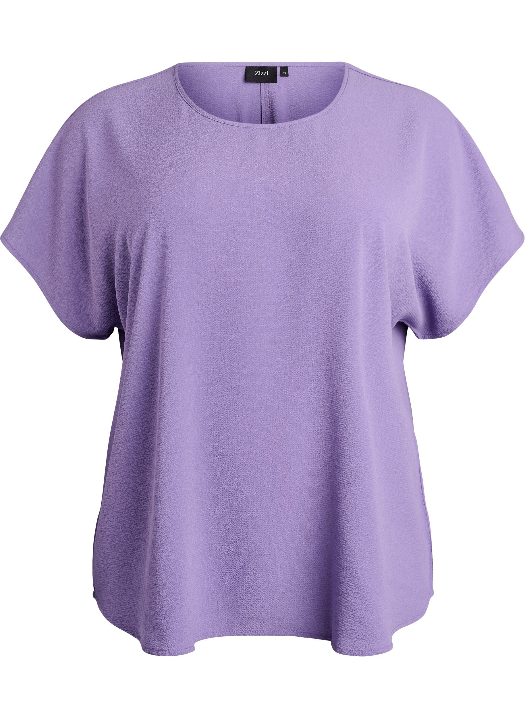 Bluse med korte ermer og rund hals