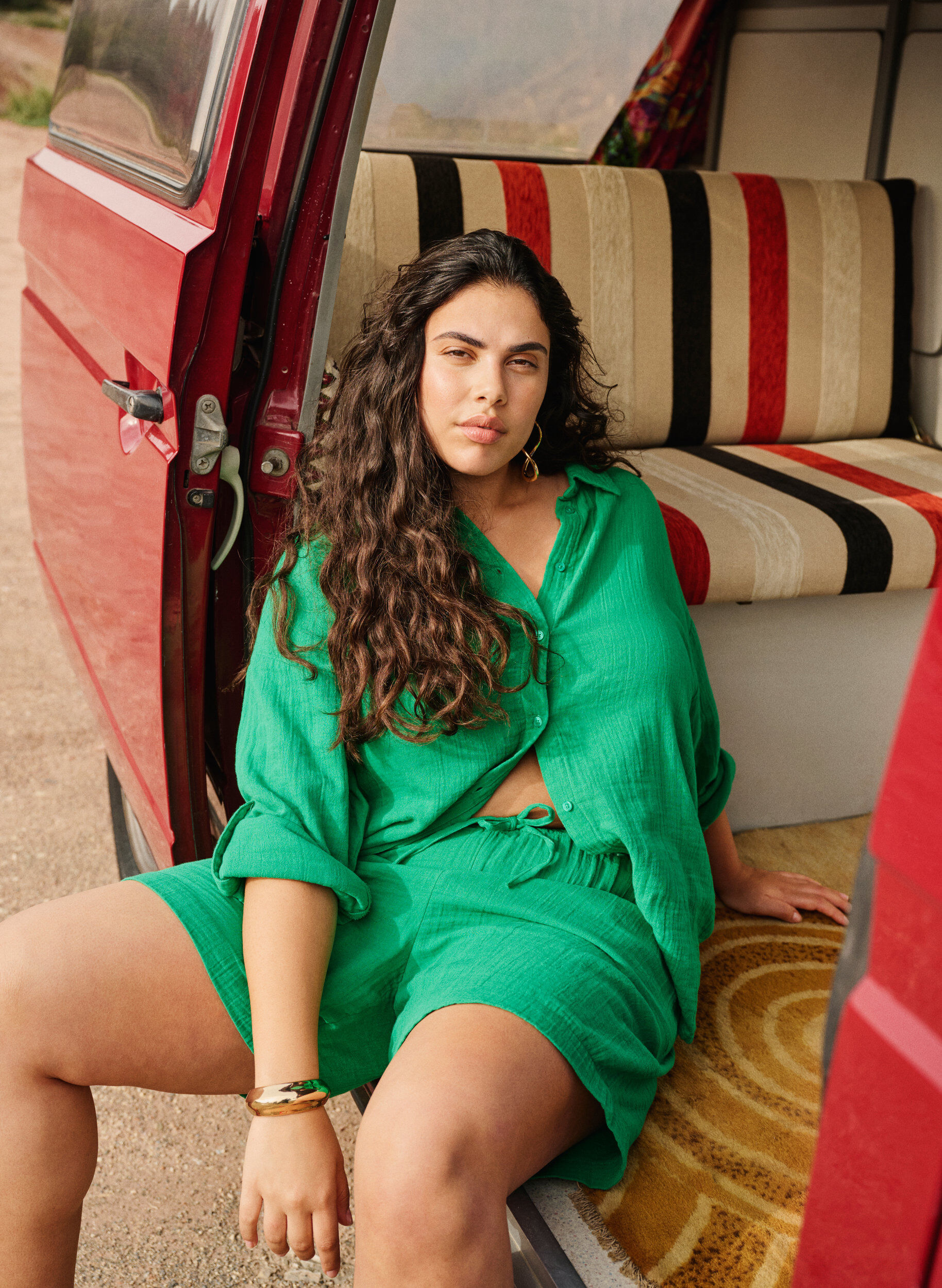 Zizzi Shorts i bomullsmusselin med lommer, Jolly Green, Image image number 0