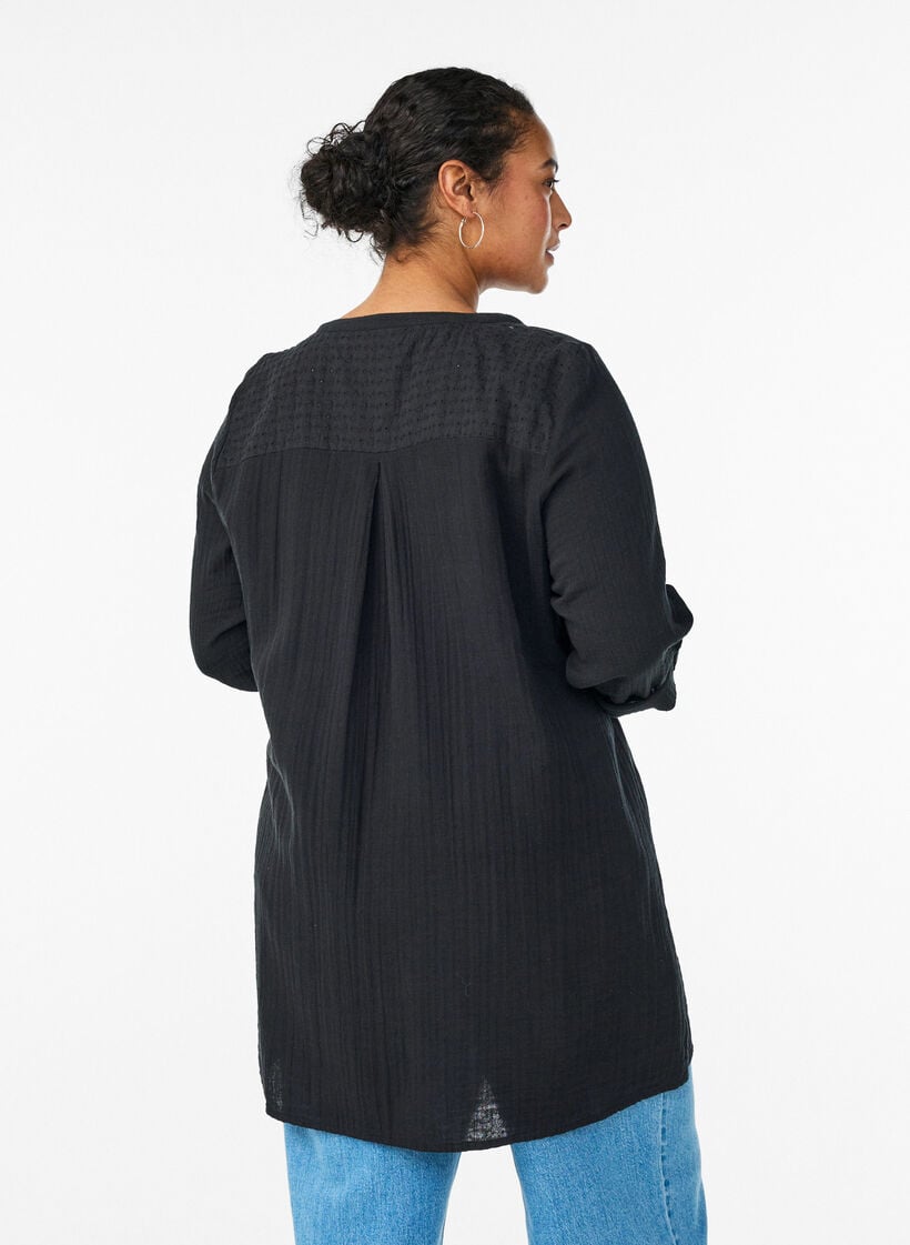 Bomullsmuslin tunika med broderie anglaise, Svart, Model image number 2