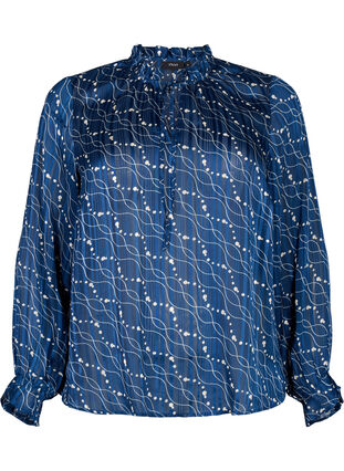 Bluse med lange ermer, volanger og trykk, Dress Bl. Swirl AOP, Packshot image number 0
