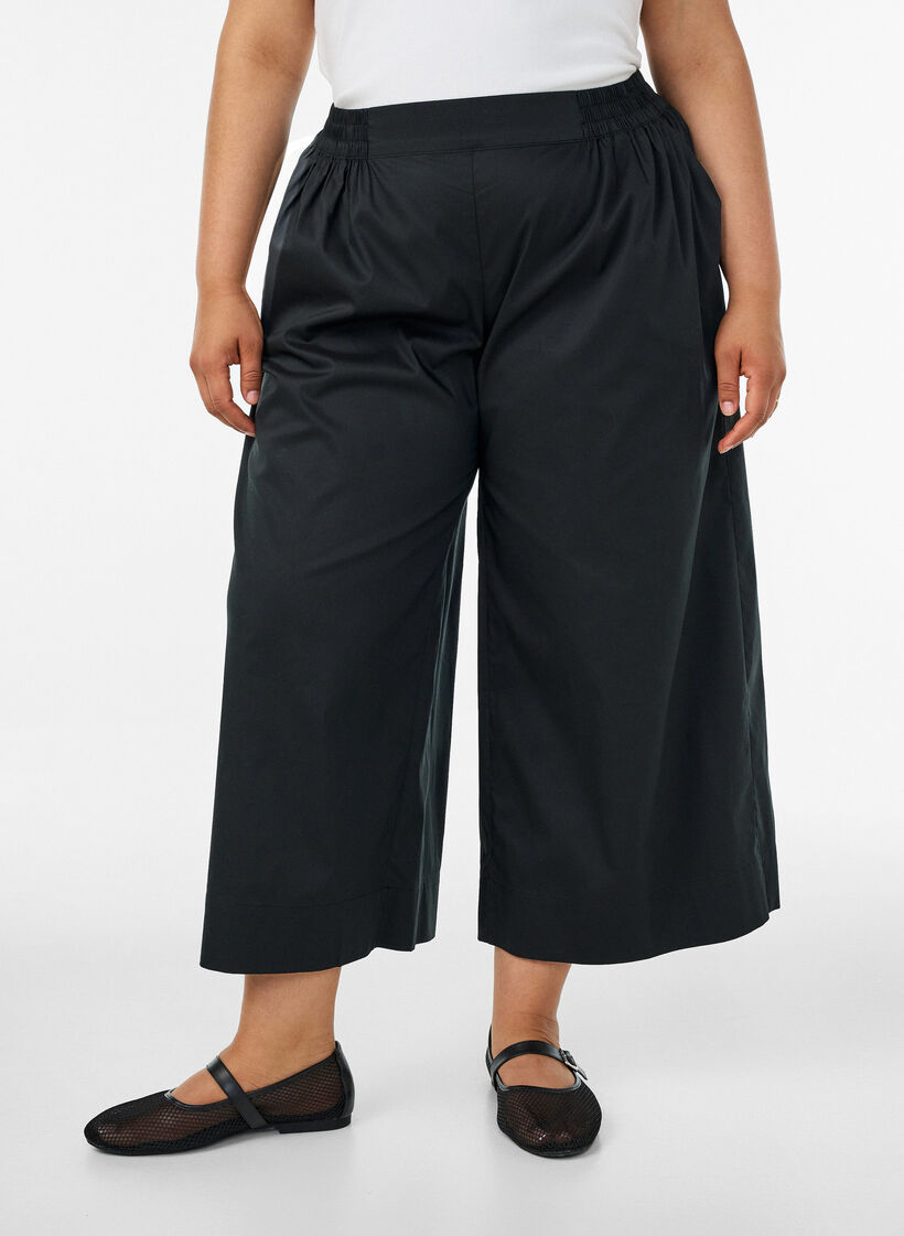 Kulotter med elastisk midje og vide ben, Svart, Model image number 3