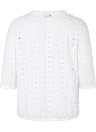 Bluse med broderi anglaise og 1/2-ermer, Bright White, Packshot image number 1