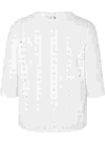 Bluse med broderi anglaise og 1/2-ermer, Bright White, Packshot image number 1
