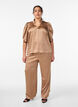 Bluse med satenglook, 1/2-ermer og volangkrage, Brun, Model image number 1