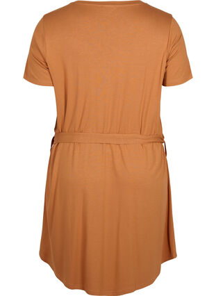 Kortermer kjole med midjebelte, Pecan Brown, Packshot image number 1