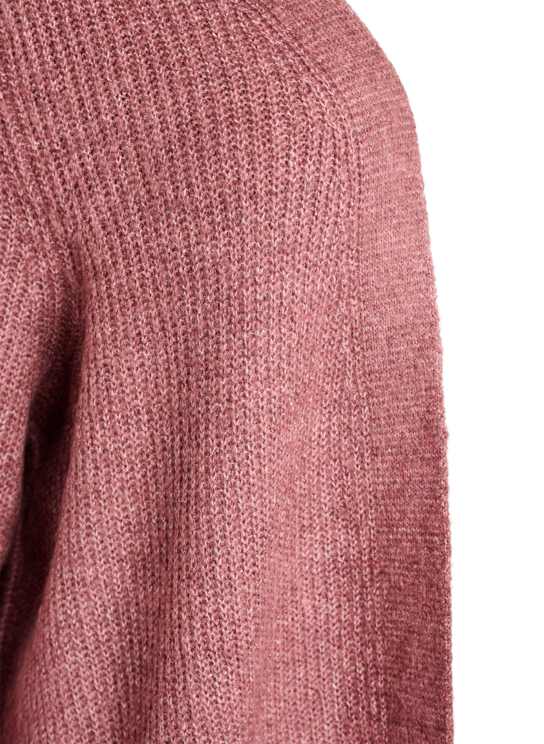 Zizzi FLASH - Lang ribbestrikket cardigan med &aring;pen front, Rosa, Packshot image number 2