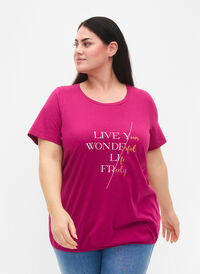 Kortermet T-skjorte i bomull med strikkant, Festival F W. Live, Model