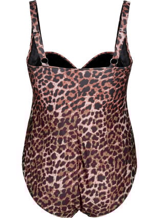 Zizzi Badedrakt med drapering og polstrede kopper, Leopard, Packshot image number 1