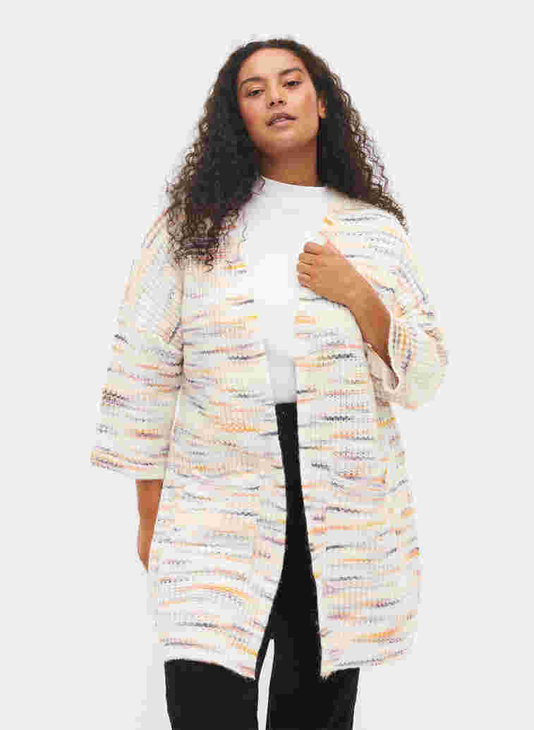 Melert strikket cardigan med cropped ermer, Multi Color, Model
