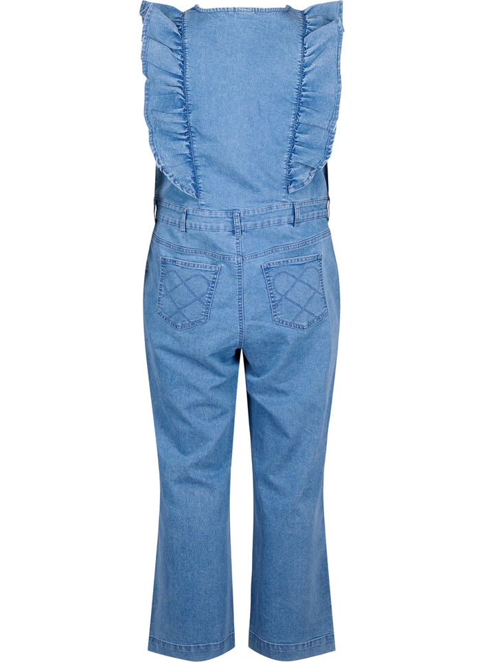 Jumpsuit i denim med volanger, Light Blue Denim, Packshot image number 1
