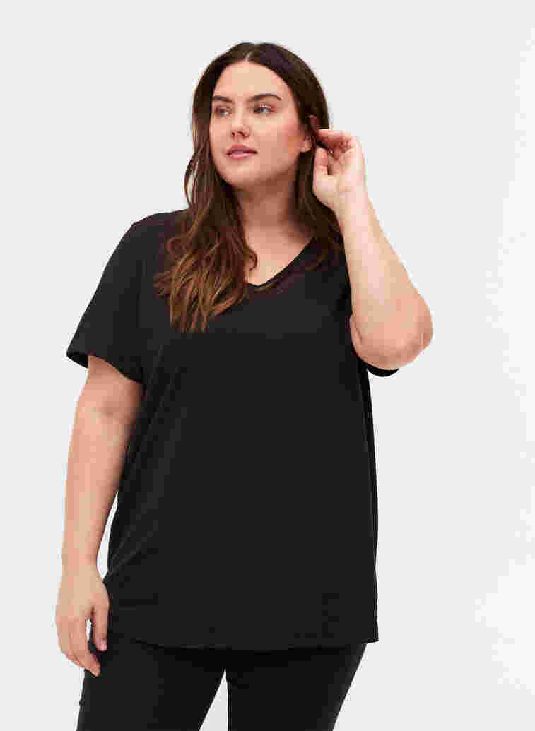 T-skjorte med V-hals og mesh, Black, Model