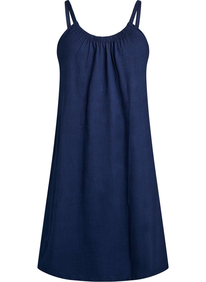 Midi strap dress in organic cotton, Bl&aring;, Packshot image number 0