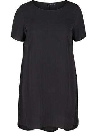Ensfarget kjole med korte ermer, Black, Packshot image number 0
