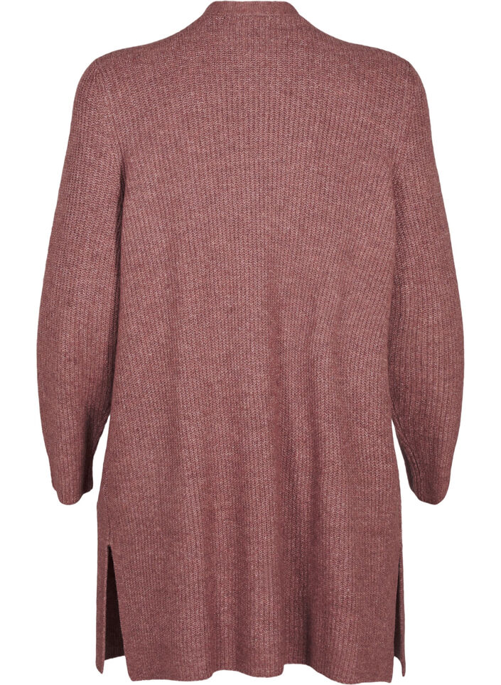 FLASH - Ribbestrikket cardigan med splitter, Rose Brown Melange, Packshot image number 1