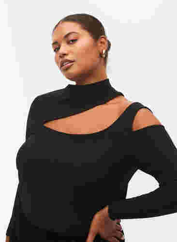 Langermet bluse med utskjæringer, Black, Model image number 2