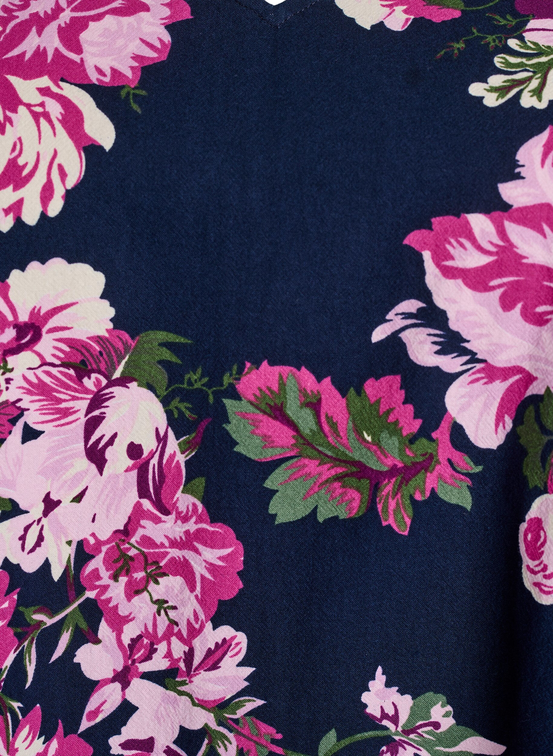 Zizzi Kort bomullskjole med V-hals og lange ermer, Bl&aring;, Packshot image number 2