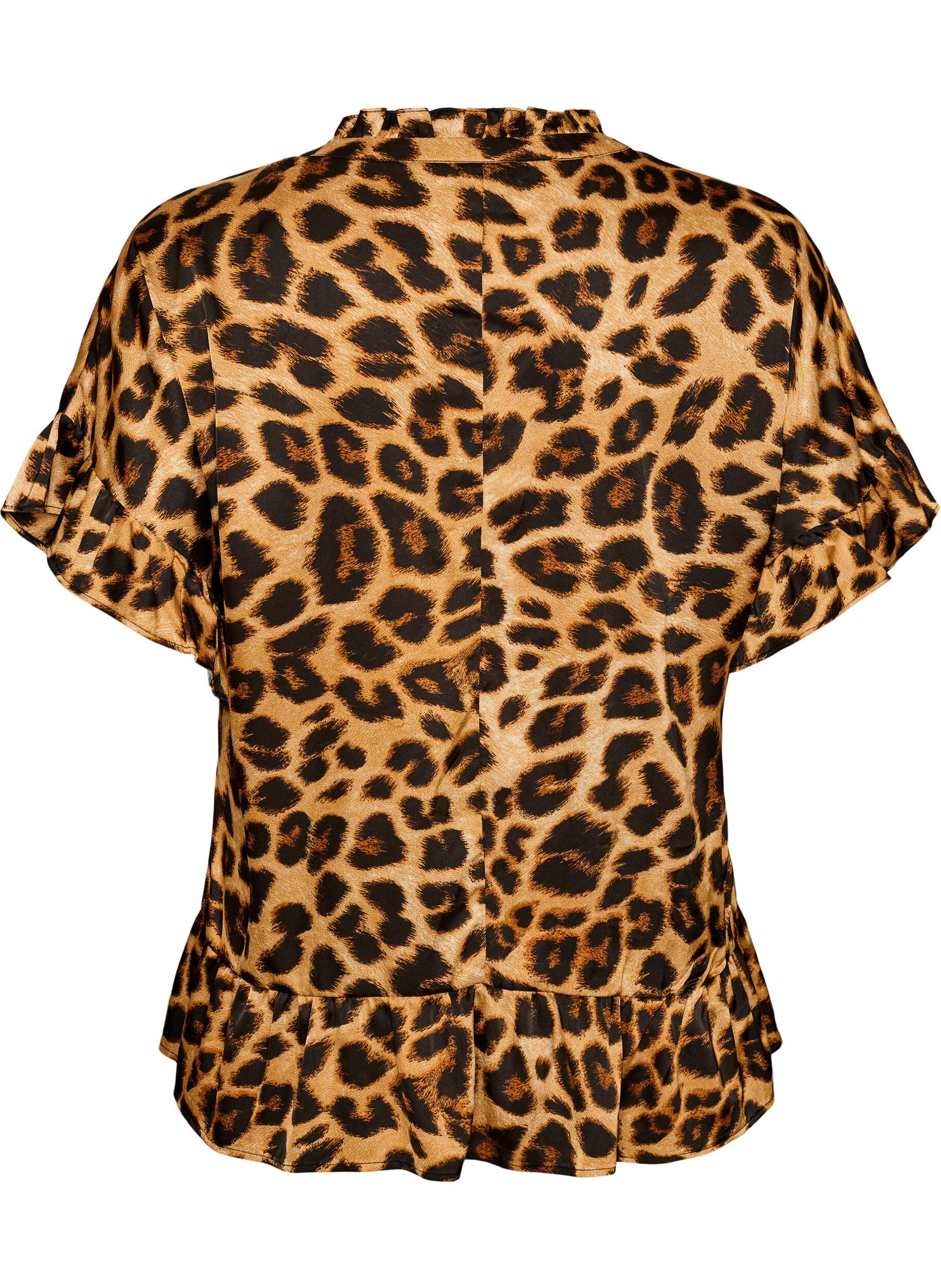 ZizziBluse med leopardtrykk og volangdetaljer, Brun, Packshot image number 1