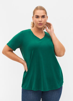 Ensfarget basis T-skjorte i bomull, Evergreen, Model image number 0