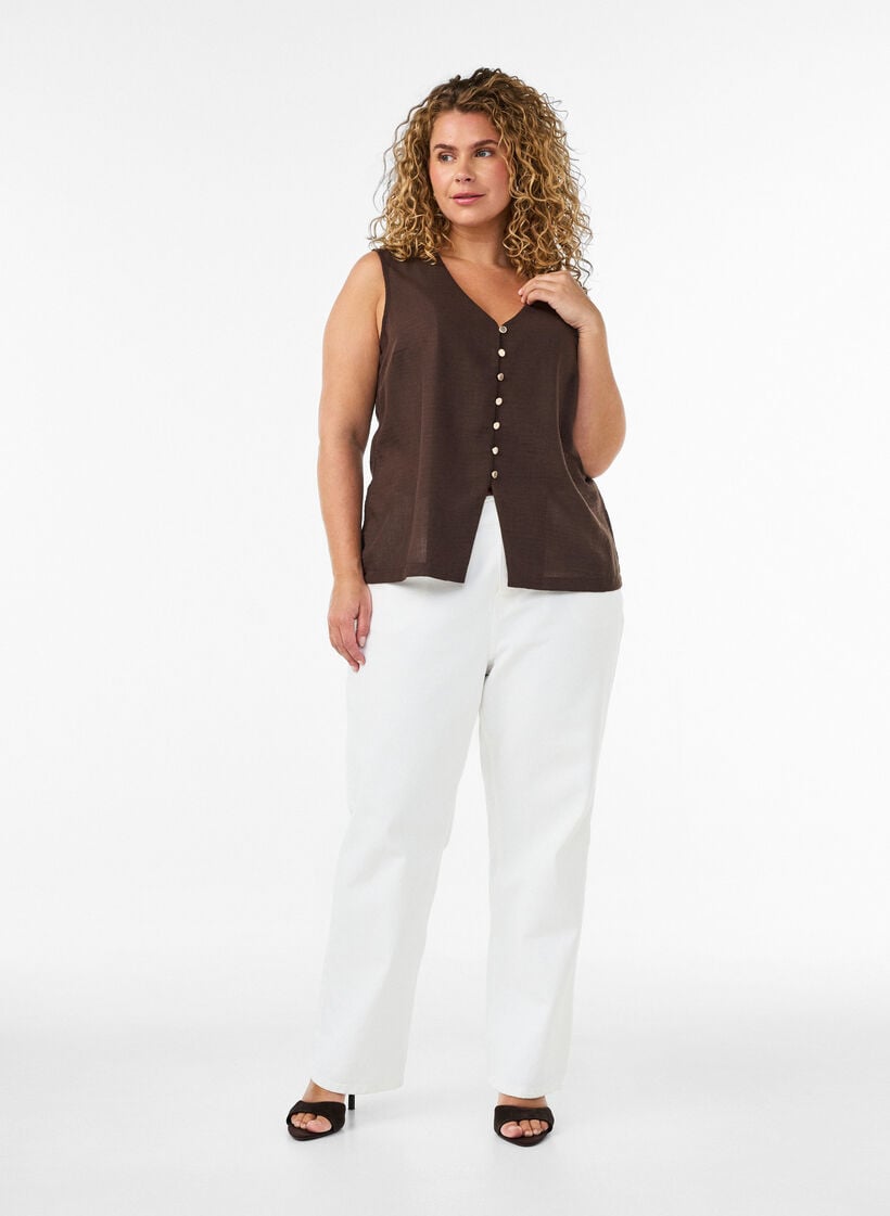 Ermel&oslash;s vest med V-hals og knapper, Brun, Model image number 1