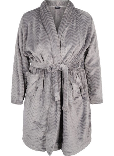 Korte mønstrete morgenkåpe med lommer, Dark Grey, Packshot image number 0