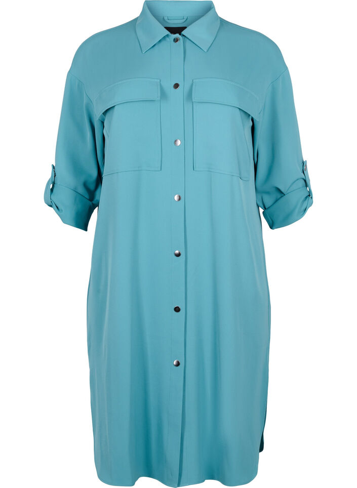 Lang skjortejakke med knappelukking, Brittany Blue, Packshot image number 0