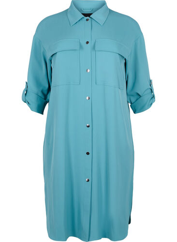 Lang skjortejakke med knappelukking, Brittany Blue, Packshot image number 0
