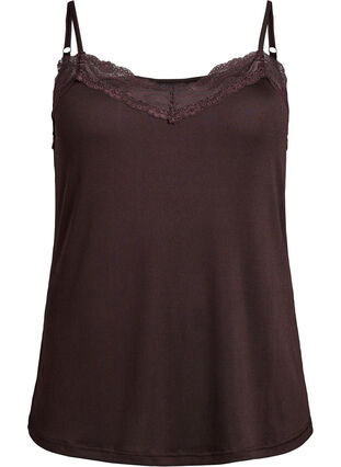 Zizzi Ribbet jerseytopp med blondedetaljer, Brun, Packshot image number 0