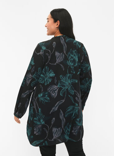 FLASH - Blomstret tunika med lange ermer, Black Scarab Flower, Model image number 1