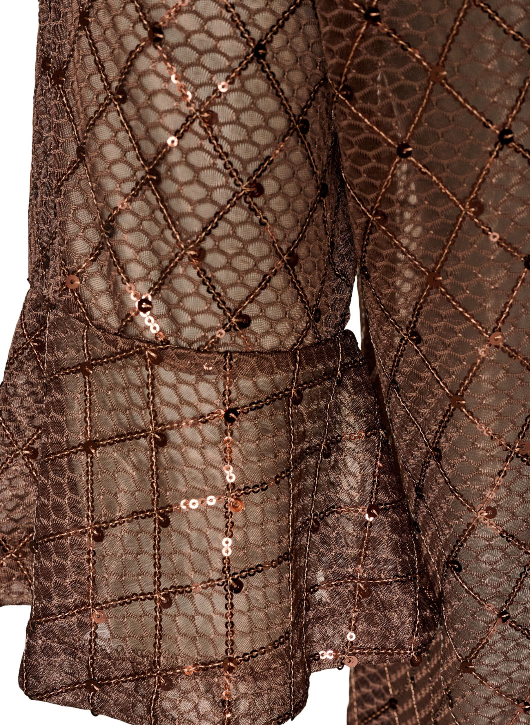 ZizziGjennomsiktig bluse med paljetter og diamantm&oslash;nster, Brun, Packshot image number 3