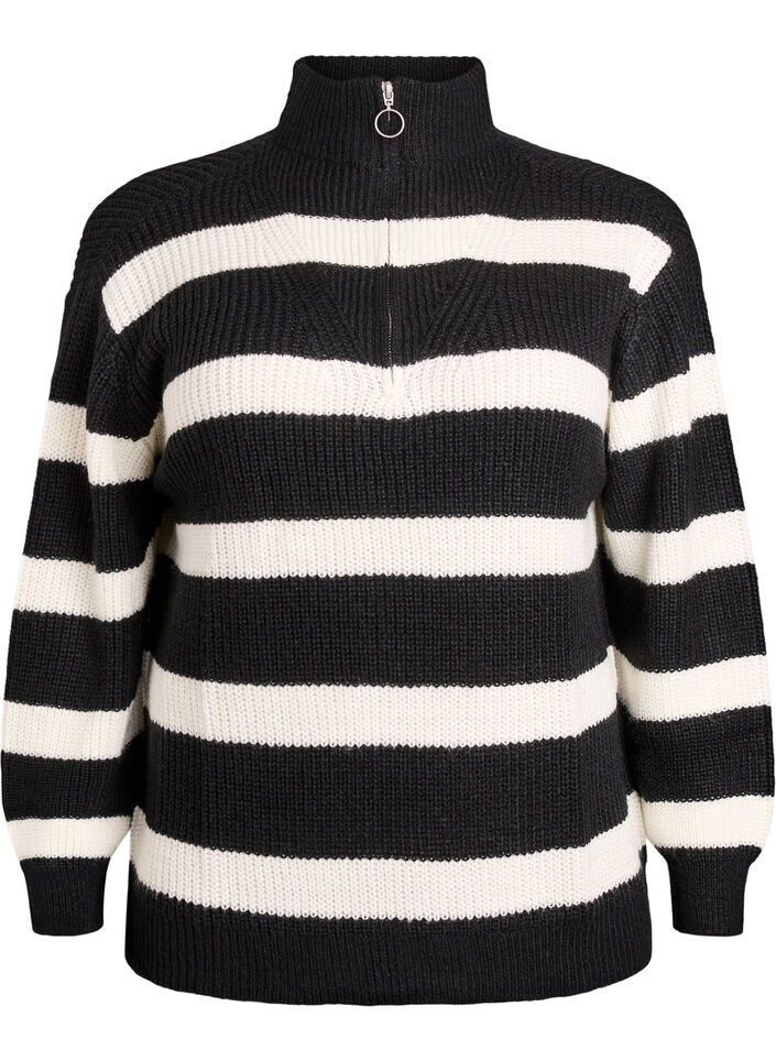 FLASH - strikket genser med høy hals og glidelås, Svart, Packshot image number 0