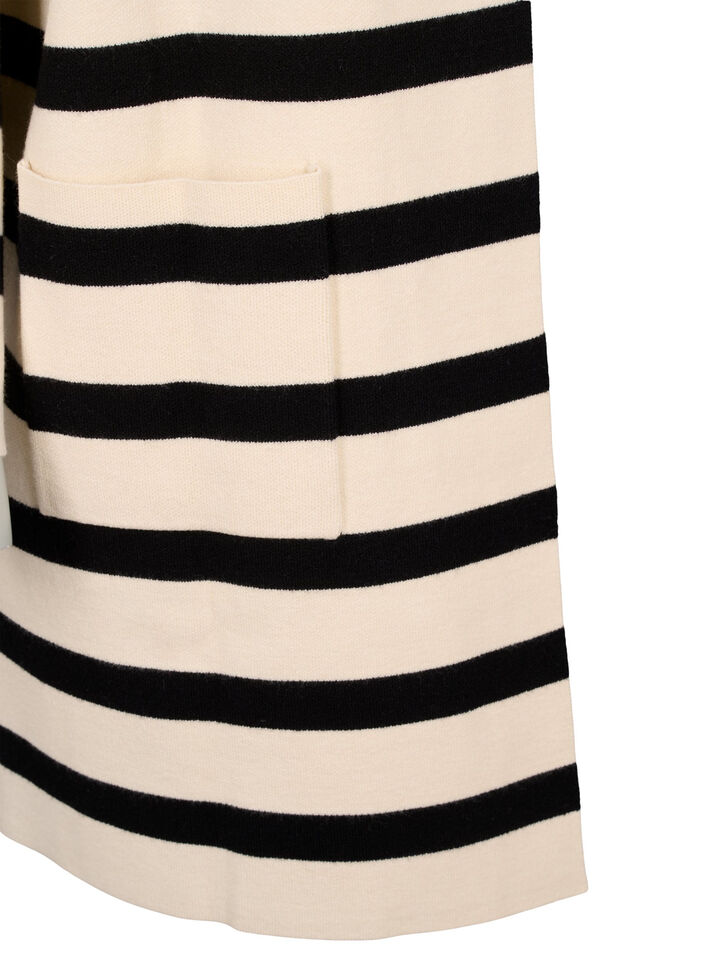 Langstrikket stripet cardigan, Birch w/Black, Packshot image number 3