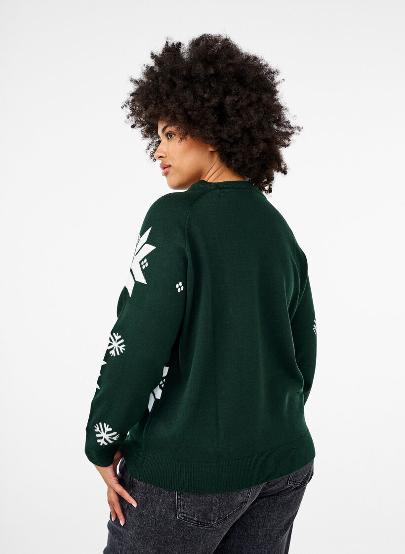 Strikkegenser med snøfnugg, Grønn, Model image number 2