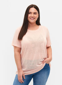 T-skjorte med nagler og rund hals, Pale Blush, Model