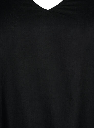 Kjole med V-hals i bomullsmiks med lin, Black, Packshot image number 2