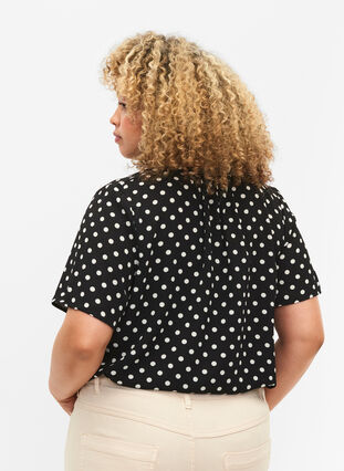 Bluse med korte ermer og V-hals, Black w. Dots, Model image number 1