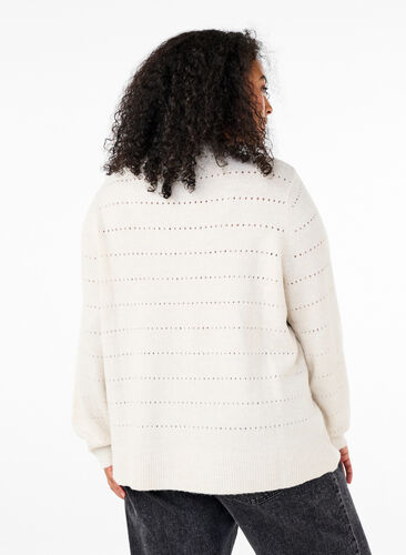 Zizzi Strikket bluse med rund hals og hulmønster, Birch Mel., Model image number 1