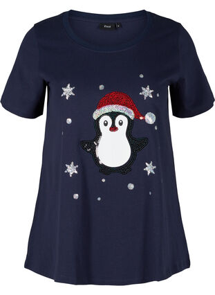 T-skjorte med julemotiv i bomull, Night Sky Pingvin, Packshot image number 0