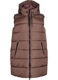 Lang vest med hette og lommer, Coffee Quartz
