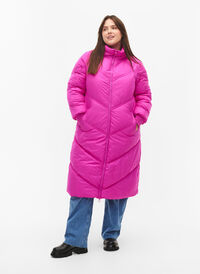 Lang puffer-vinterjakke, Rose Violet, Model
