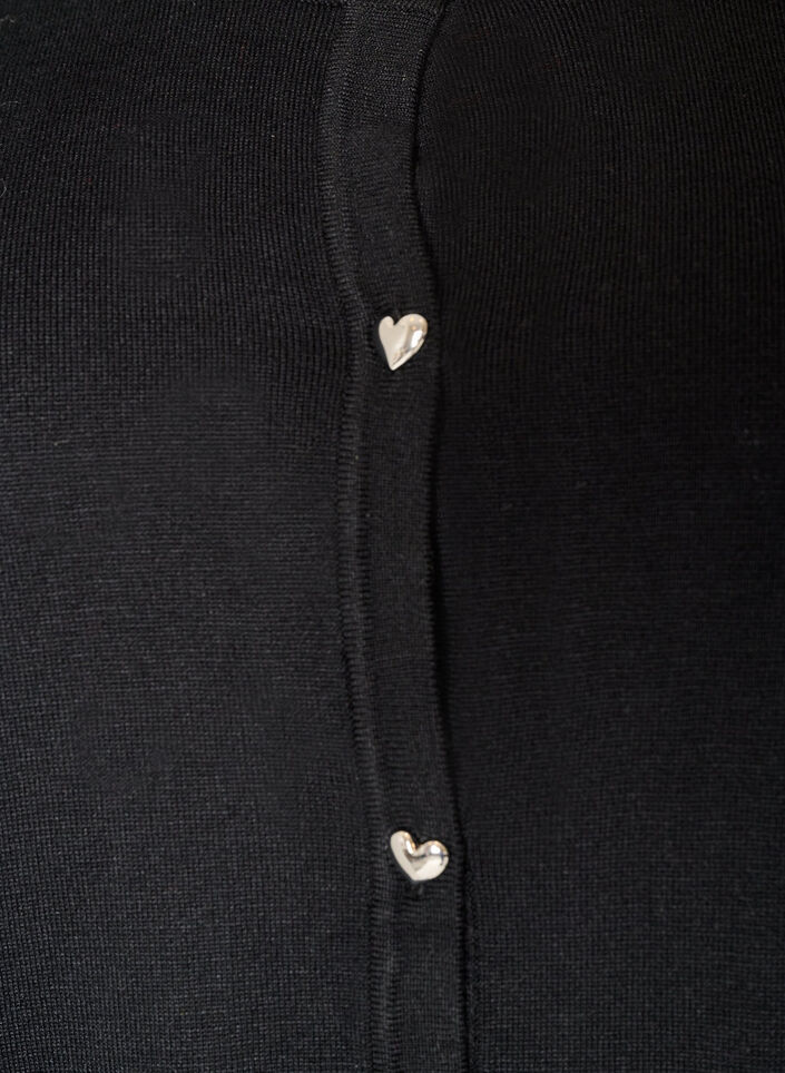 Strikket cardigan med hjerteknapper og korte ermer, Svart, Packshot image number 2