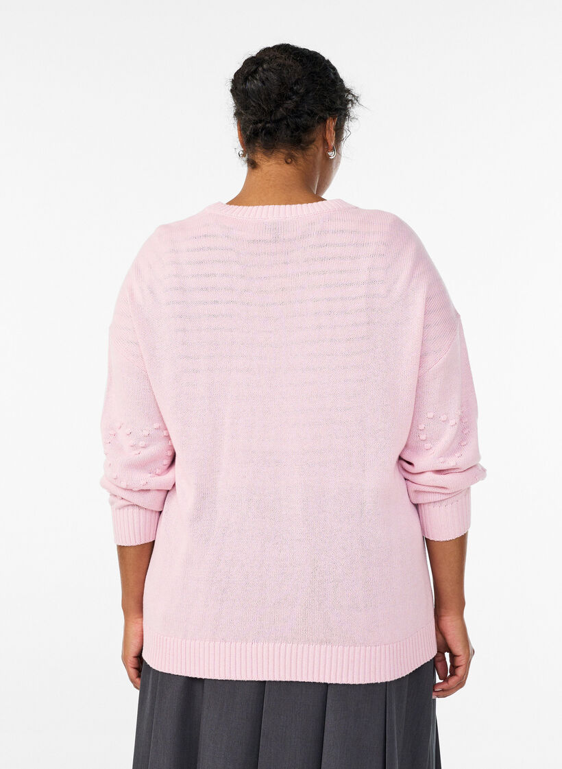 Løs strikkebluse med hjertemønster, Rosa, Model image number 2