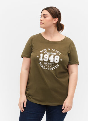 T-skjorte i bomull med trykk foran, Ivy Green MADE WITH, Model image number 0