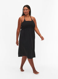 Strandkjole i viskose med overdel i smock, Black, Model