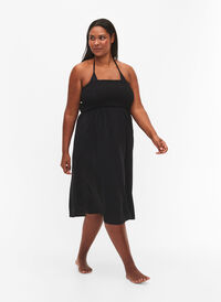 Strandkjole i viskose med overdel i smock, Black, Model