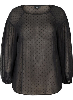Langermet mesh bluse med prikker, Black, Packshot image number 0
