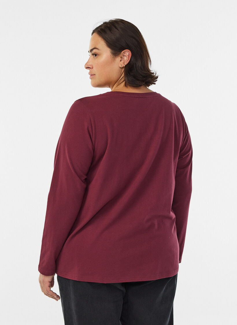 Basis jersey bluse med lange ermer, Mørk Bordeaux, Model image number 2