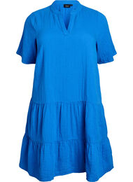 Kort A-linjekjole i bomullsmuslin, Strong Blue
