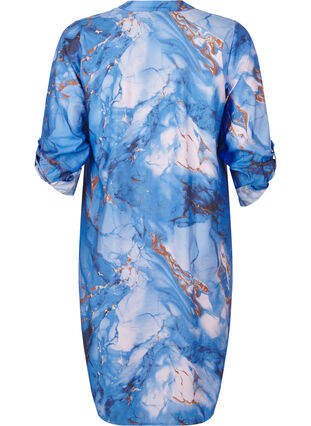 Zizzi Skjortekjole i viskose med marmortrykk, Palace Blue AOP, Packshot image number 1